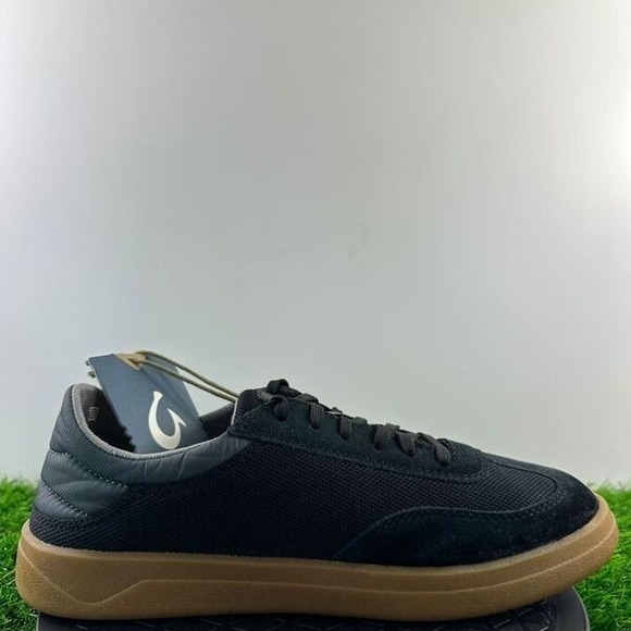 OluKai Punini Court Sneakers Men Size 8 Black Gum Leather Suede Shoes NEW - Picture 4 of 8